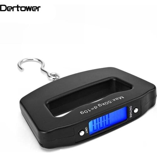 Portable Mini Digital Hand Held 50Kg*10g Fish Hook Hanging Scale Electronic Weighting Luggage Scale Blue Backlit LED Display