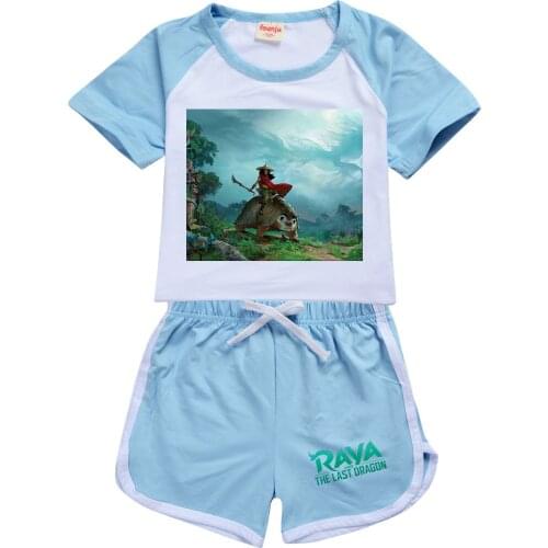 Raya and The Last Dragon Clothes Sets for Girls Boys Tracksuit Kids Homewear Cotton T-shirt + Pants Summer Short Sleeve Outfits
