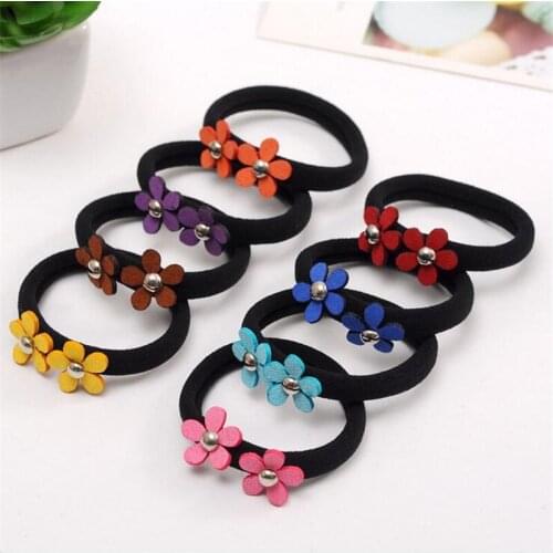 4Pcs/Lot Girls Hair Accessories Flower Headband Candy Color Rope Ring Pigtail Holder Kids Scrunchies Rubber Hair Bands for Girls