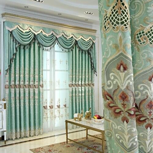 Custom Luxury Embroidered Curtain for European-style Villa Windows Living Room Bedroom Tulle Blackout Curtains Chenille