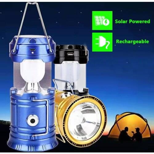 Solar Power Portable Rechargeable Flashlight for Camping Hiking Emergency Lighting Folding Outdoor Flash light Camping Tent Lamp