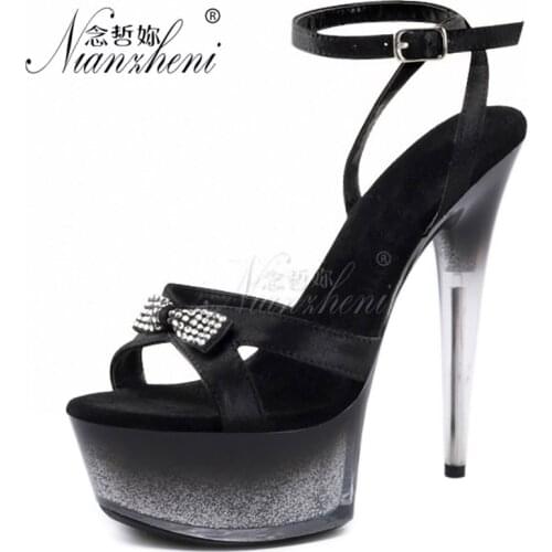 Rhinestone Butterfly Buckle strap 15CM Women Sexy High Heels Platform 6 inches Super Big Size Thin heels Sandals Novelty Elegant