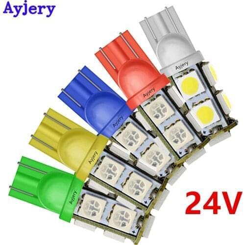 AYJERY 4 pcs Truck 24V w5w T10 5050 9 SMD LED Bulbs Car Door License Plate Clearance Lights White Blue Red Green Mix Car Styling