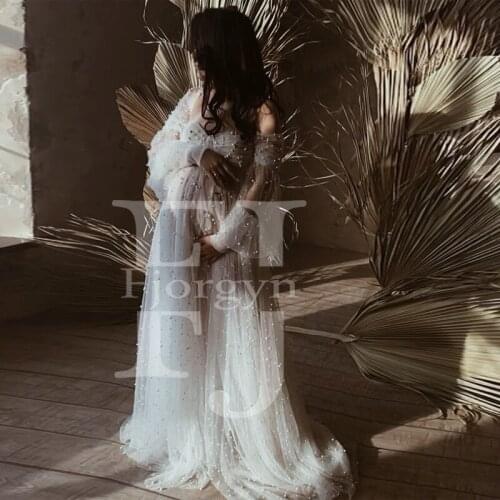 Eyecatcher for Both Maternity and Non Maternity Photoshoots Soft Tulle Pearls Dress for Pregnant Women Woman Robes Free Ship