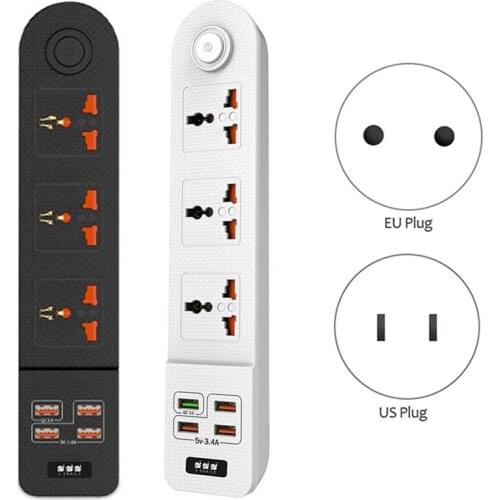 Multi-Function Power Strip Extender 4 USB 3 Sockets Flame Retardant Square Socket for Home Office