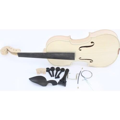 Factory Unfinished White Handmade Violin Selective Natural Dried Maple Back Spruce Top DIY Violin Ebony Fingerboard Unglued