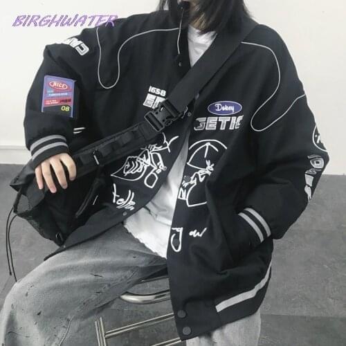Women Hip Hop Baseball Jacket Gothic Streetwear Bomber Varsity Outerwear Black Basic Jackets 2021 Women Clothing Plus Size