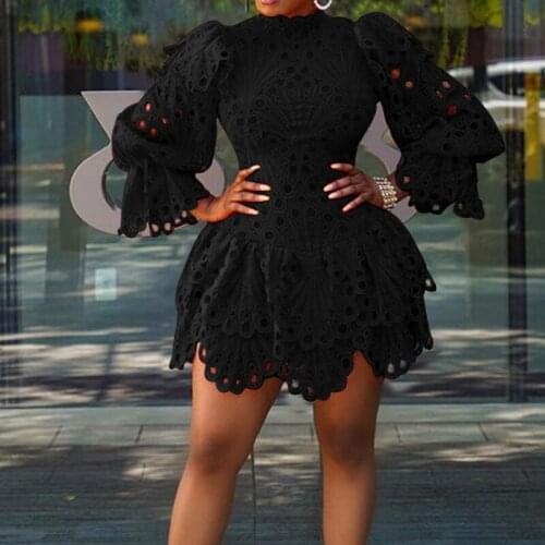 2021 Autumn Ladies Elegant and Versatile Personality Temperament New Sexy Casual Slim Hollow Long Sleeved Short Skirt Dress