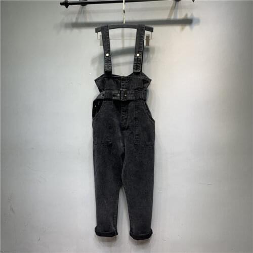 Washed High Waist Women Overalls 2021 New Spring Autumn Denim Jumpsuits Loose Draw Waist Denim Pantalons Female Tooling Trousers