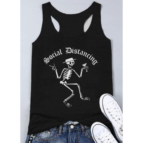 Social Distancing Skeleton Vest Keep a safe distance tees summer beach party shirts women trendy tank top drop shipping