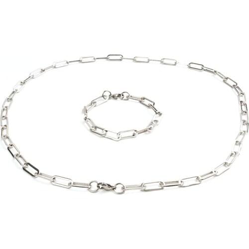 1 Set New 304 Stainless Steel Necklace Bracelets Paperclip Chains Set Gold Silver Color 4mm 6mm Oval Link Cable Jewelry Gifts