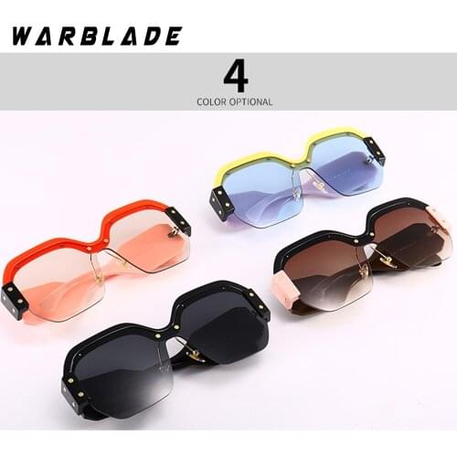 2018 Fashion Half Frame Women Square Sunglasses Vintage Men Blue Integrated Tinted Lens Shades UV400 Oculos de sol WarBLade