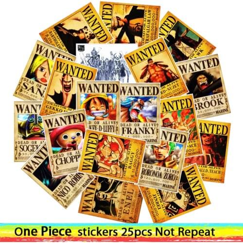 25Pcs Waterproof Stickers One Piece Wanted Luffy Zoro Notebook Computer Skateboard Water Cup Suitcase Bedroom Graffiti DIY Toys