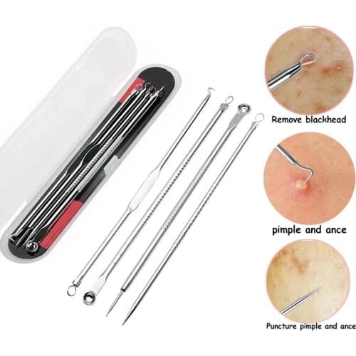 4pcsset Stainless Steel Acne Removal Needles Pimple Blackhead Remover Tools Spoon Face Skin Care Tools Needles Facial Pore Clean