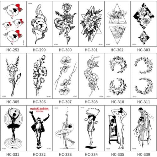 5 PCS Sexy Girl Black White Flowers Temporary Sticker Tattoo Waterproof Black Triangle Sea Wave Tattoos Body Arm Art Fake Tatoos