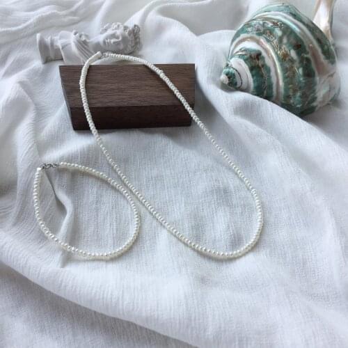 New Natural Pearl Mini Pearls 4-5MM Irregular Baroque Bracelet Necklace S925 Sterling Silver clasp Set