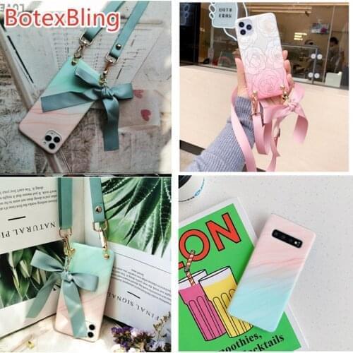 Cute Crossbody chain phone case For huawei P40 P30 Pro P20 lite mate20 pro mate20lite mate30 pro Marble Soft IMD Back Cover capa