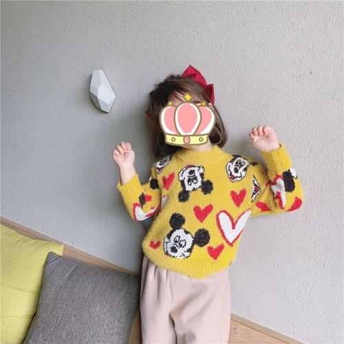 Disney Baby Girls Winter Cartoon Sweaters Colthes Mickey Mouse Autumn Children Clothing Knitted Sweater Long Sleeve Pullover Top