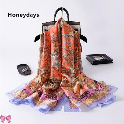 Designer Simplicity Geometric Print Satin Scarf Warm Scarves Ladies Fashion Turban Air Conditioning Shawl Send Free Scarf Buckle