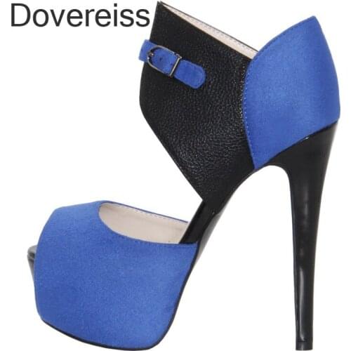 Dovereiss Fashion Womens Shoes Summer Blue Buckle Peep Toe Platform Sexy Narrow Band New Consice Sandals 42 43
