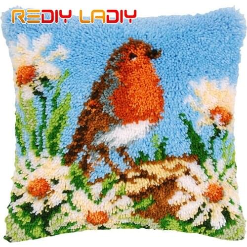 HOT 3D Latch Hook Cushion Kits DIY Needlework Crocheting Kit Throw Pillow Unfinished Yarn Embroidery Pillowcase ROBIN Home Decor