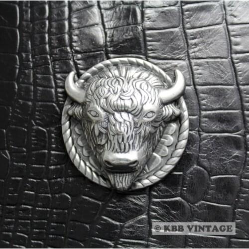KB101) Wholesale 50pc 2" Buffalo Head Button Leathercraft Hardware Antique-Silver