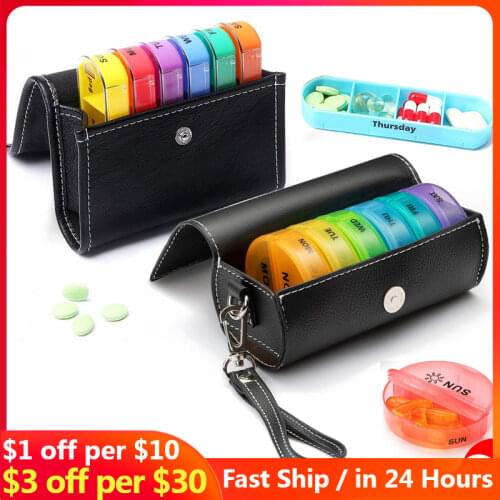 7 Days Daily Pill Box for Medicine French Holder Drug Case Weekly Pill Organizer Tablet Container Waterproof Secret Compartments