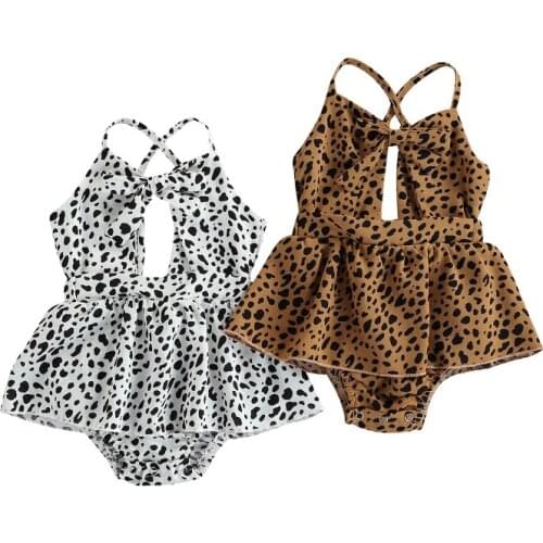 2021-03-25 Lioraitiin 0-24M Infant Baby Girl Summer Romper Sleeveless O-neck Leopard Printed Jumpsuit 2Styles Outfit