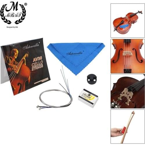 M MBAT 4pcs/Set Cello Accessories Steel Wire Cello String Pure Cotton Wiper Rosin Muffler for Strings Instruments Accessories