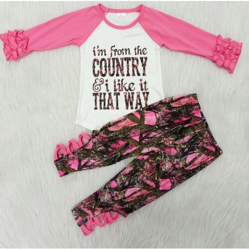 New arrival long sleeve outfit toddler girl clothing set icing ruffle raglan top and leggings outfit
