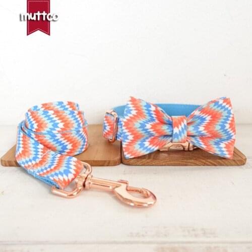 MUTTCO retailing self-design personalized fashion collar THE WAVE adjustable dog collar and leash with bow tie 5 sizes UDC064M