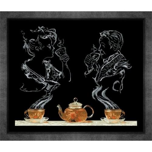 Tea time cross stitch kit drinking afternoon tea 18ct 14ct 11ct black fabric cotton thread embroidery DIY handmade needlework