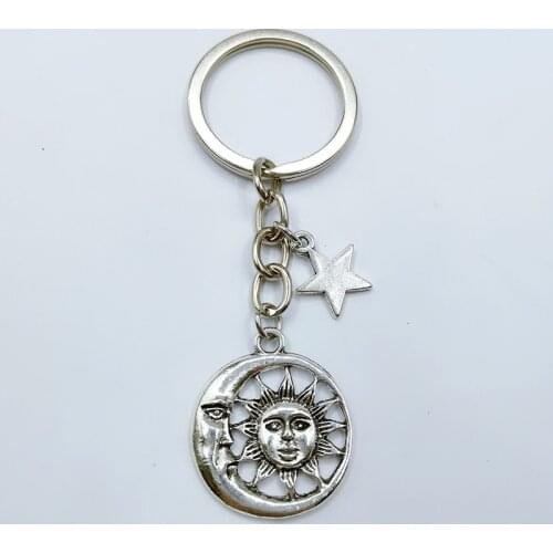 NEW fashion Sun And Moon Keychain Sun And Moon Pendant Silver Celestial Pendant star Charm Keychain Jewelry Gift Keychain