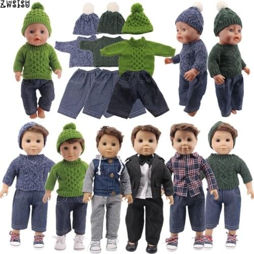 Doll Clothes 3Pcs/Set Hat+ Sweater+Jeans For 18 Inch American&43 Cm Born Logan Boy Doll Our Generation Baby Girl`s Christmas Toy
