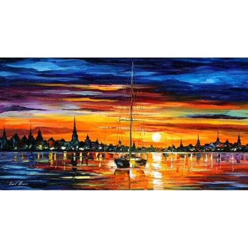 Landscape Modern paintings with Palette knife art oil on Canvas calm sunset Handmade high quality