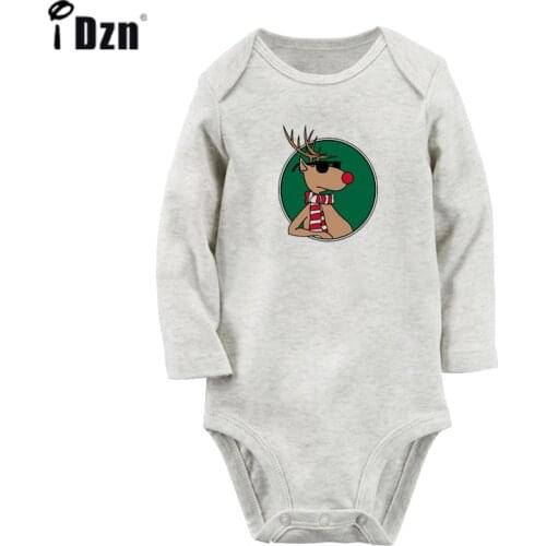 Merry Christmas Funny Cool Reindeer Bear Snowman Christmas Tree Baby Bodysuit Toddler Long Sleeve Onesies Jumpsuit Clothes Gift