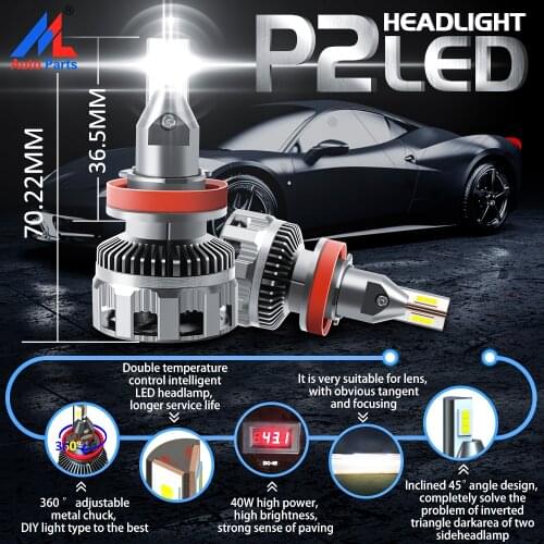 XENPLUS LED Headlight Bulbs P2 Super Bright H7 H11 9005 9006 80W 6500K 360°adjustable 2PCS