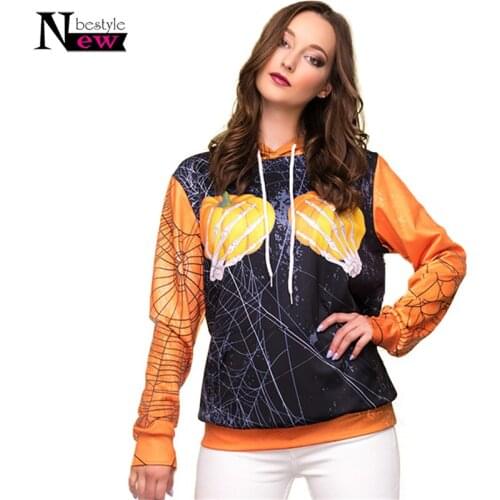 Halloween Party Bone Pumpkin Lantern Oversized Hoodie Orange Harajuku Hoodies Women Spider Web Printing Clothes Sudadera Mujer