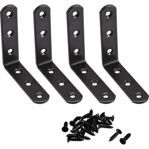 Uxcell Corner Brace Angle Bracket Fastener L Shape 80mmx80mmx20mm Black Round End with Screws, 4pcs