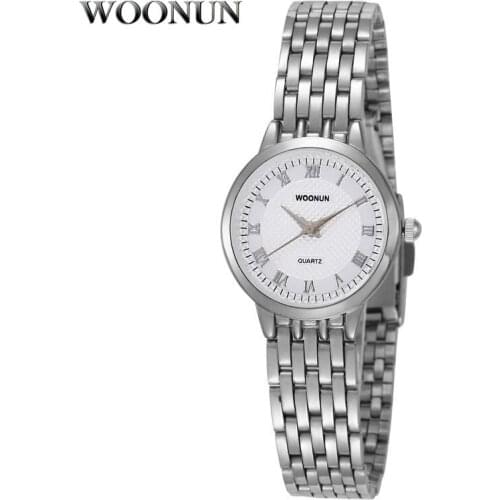 WOONUN 2020 Womens Watches Top Brand Fashion Silver Steel Band Quartz Wrist Watch Ultra Thin Watches For Women Relogio Feminino