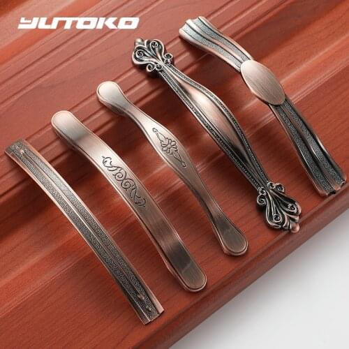 YUTOKO Red Bronze Handle Kitchen Door Knob Cabinet Drawer Closet Antique Shabby Chic Handles Dresser Knobs Furniture pulls