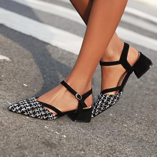2020 Ankle Strap Heels Women Sandals Summer Shoes Women pointed toe cross tied low Heels Party Dress shoes women Sandals