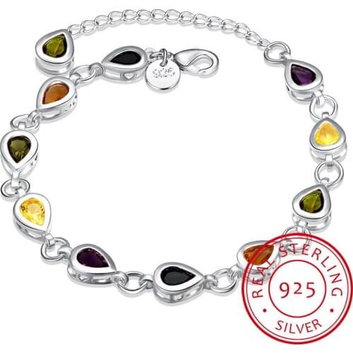 Sweet 925 Sterling Silver Colourful Love Heart Zirconia Rhinestone Bracelet For Women Valentines Gift Fine Jewelry pulseras