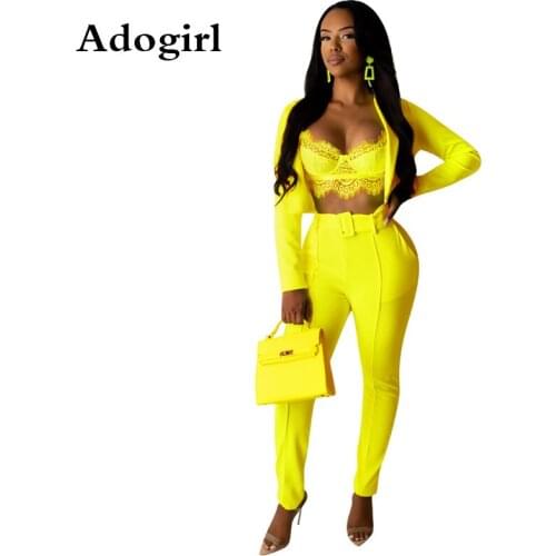 Adogirl Woman 2 Piece Set Official Lady Top And Calf Trousers Sexy Turn-down Collar Long Sleeve Elegant Formal Set