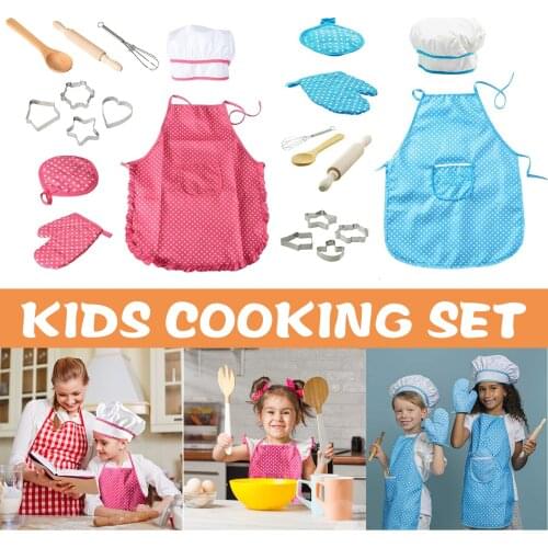 11pcs Childrens Cooking Set Pretend Play Gift Toy Chef Set Childrens Aprons JW