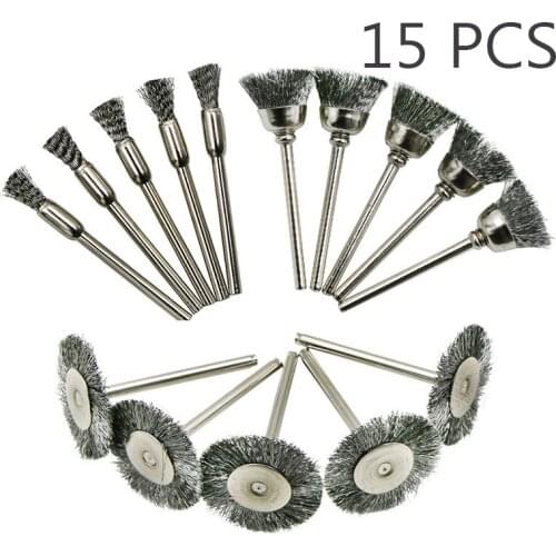 15PCS 3mm Rotary Steel Wire Wheel Brush Brushes Cup Tool Shank Grinder Drill Rust Weld