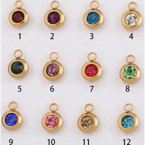 12pcs Stainless Steel gold color Birthstone Crystal Charms Accessories for Necklace Bracelet Jewelry Making