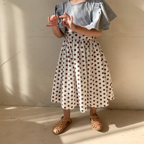 2021 Spring Kids Girls New Cute Polka Dot Clothing Children Korean Style Retro High Waist A- Line Skirt Cotton, #9436