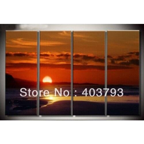 4PC sunrise over the sea wall decorative modern art oil painting no stretched free shipping