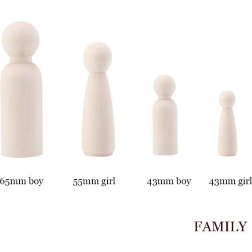 4PCS Family Peg Dolls Set Wooden Dolls Home Decoration Female and Male Doll Unpainted Wood Blank Dolls Wooden Peg Dolls Set